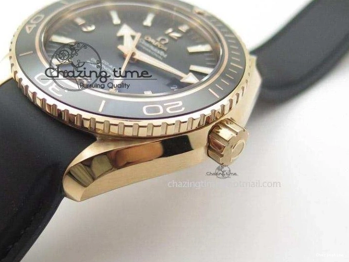 0108 Bright Planet Ocean Professional Rose Gold Liquid Metal V6F 45mm on Black Rubber Strap A 8287